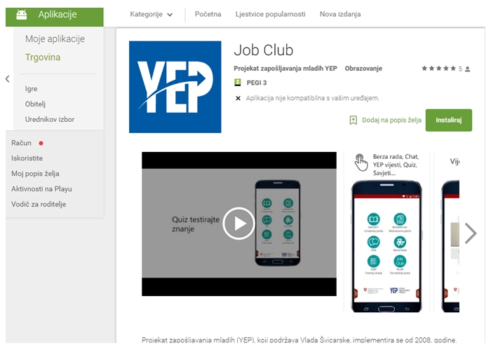 Mobilna aplikacija za nezaposlene Job Club
